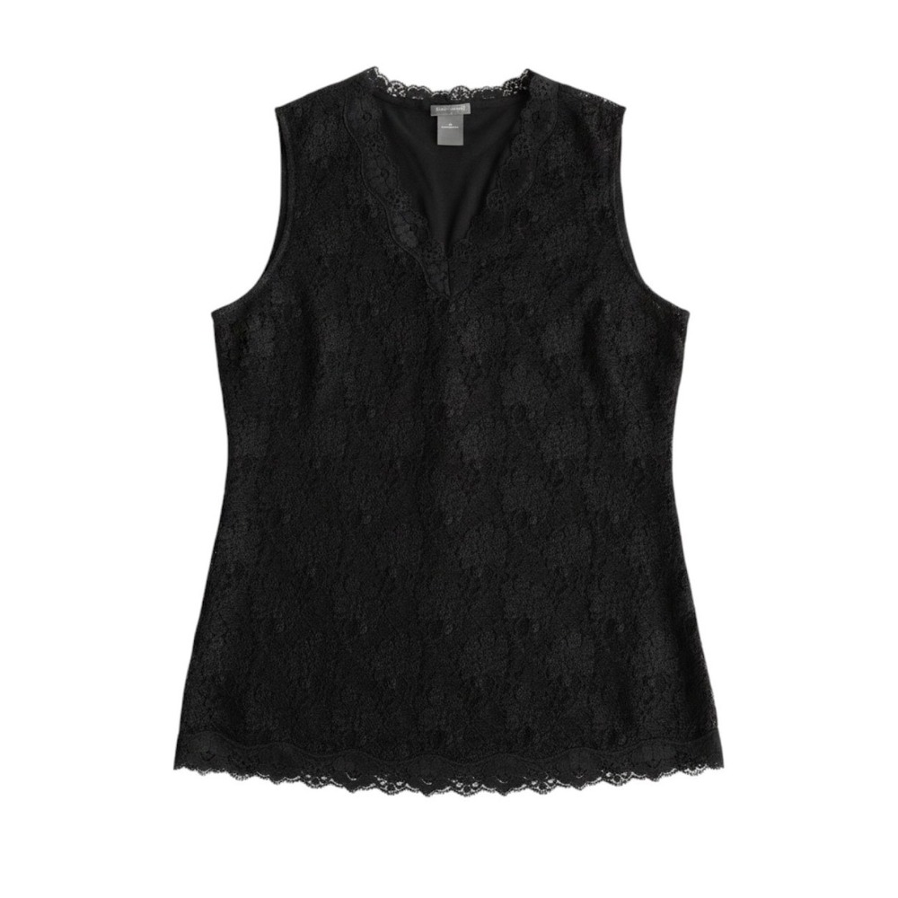 Ann Taylor Black Floral‎ Lace Sleeveless V-Neck Shell Blouse Top Womens M Grunge